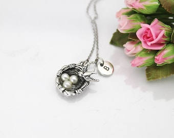 Bird Nest Necklace, Silver Bird Nest Charm, Bird Charm, Animal Charm, Mother's Day Gift, Sister Gift,  Gift for Aunt, Grandmother Gift, N159