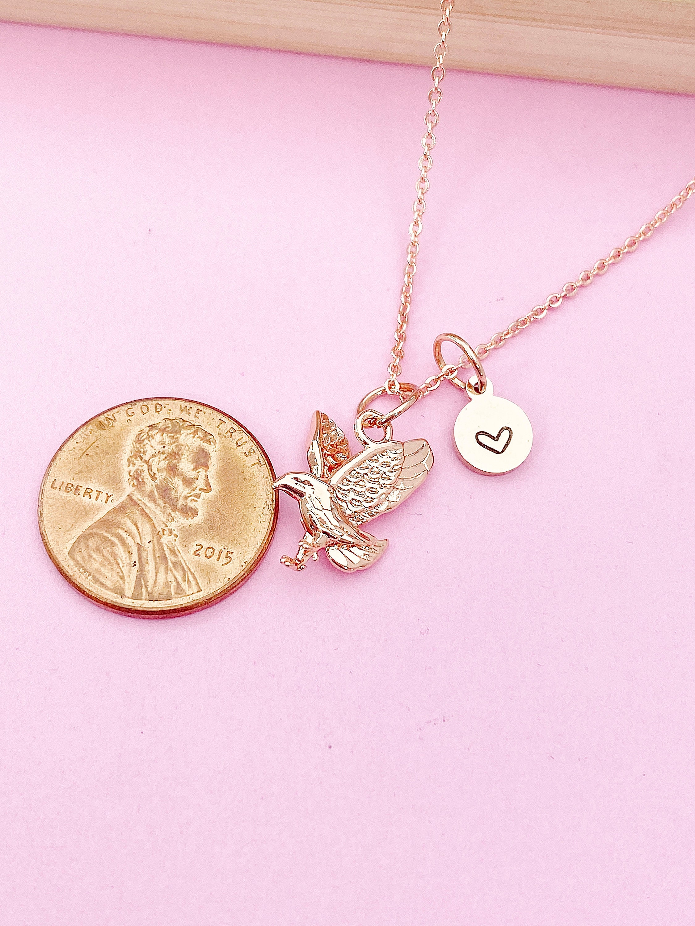 Gold Flying Eagle Charm Necklace, Personalized Initial, Custom