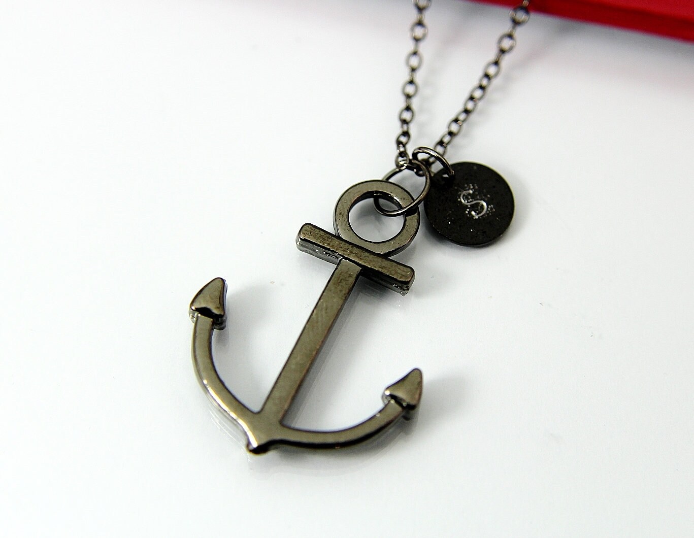 Black Anchor Pendant Necklace Mens Necklace N2037 Etsy