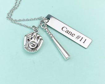 Personalized Baseball Necklace, Glove & Bat Charm, Sports Team Gift