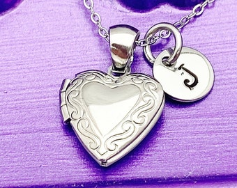 Tiny Heart Locket Necklace, Stainless Steel Locket Necklace, Personalized Gift, N4704