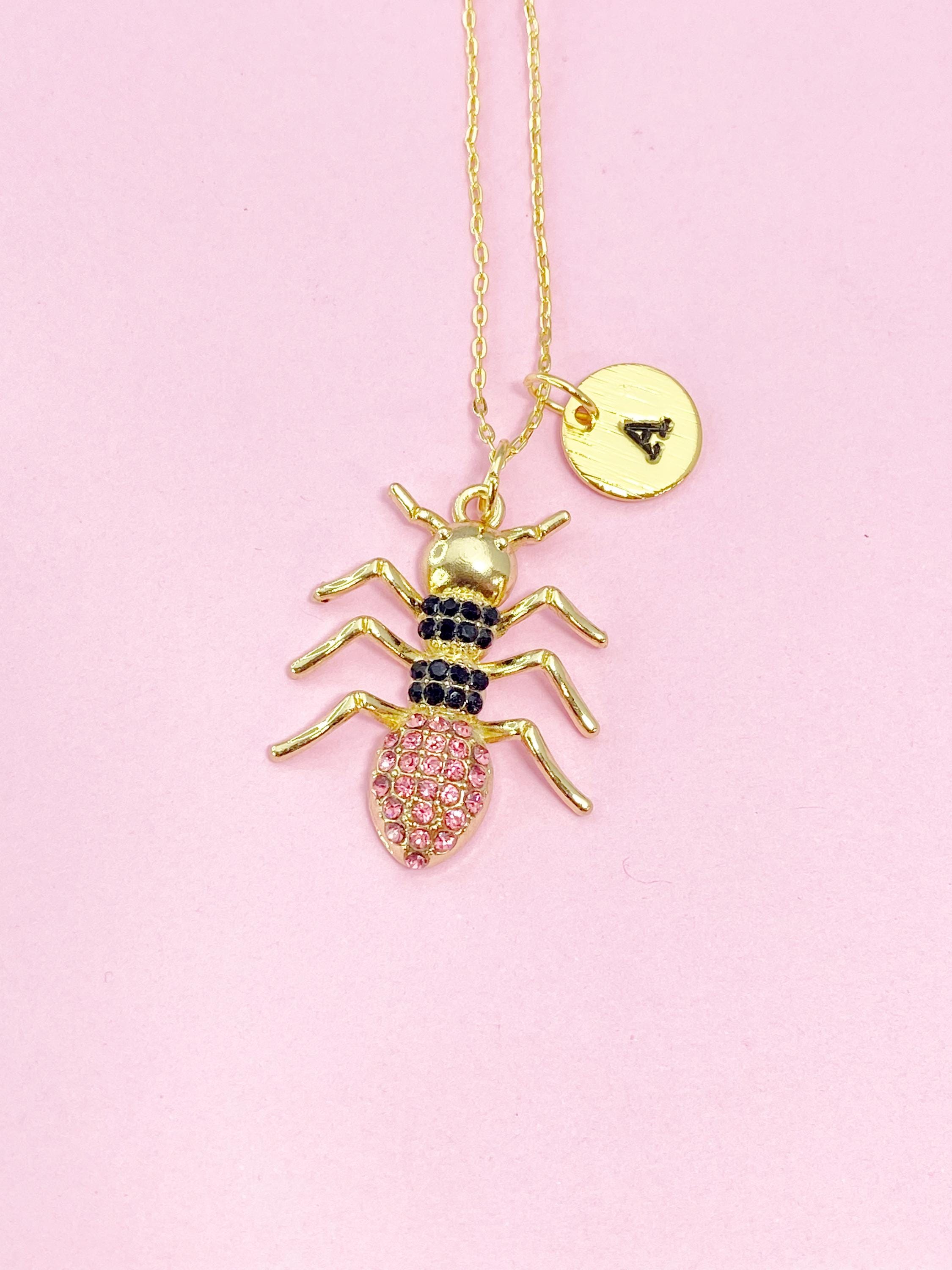 Gold Ant Necklace, Initial Charm, Insect Pendant - Etsy