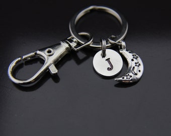 Celestial Keychain, Celestial Jewelry, Half Moon Charm Keychain, Crescent Moon Charm, N4205B