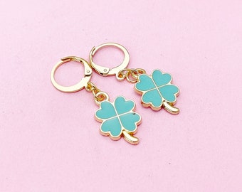 Gold Four Leaf Clover Earrings, Shamrock Earrings, St Patrick Gift, N3174