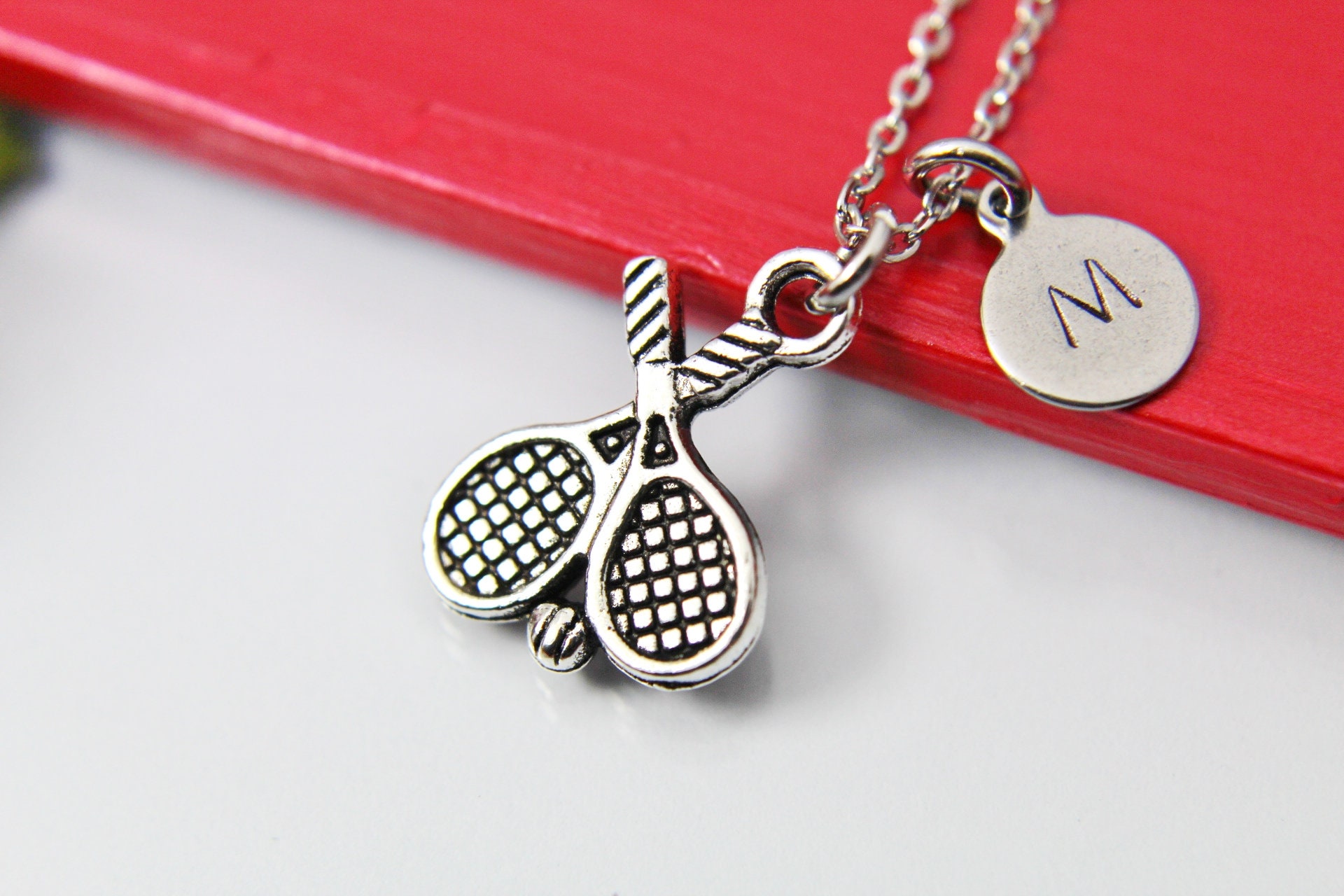 Silver Tennis Charm Necklace Tennis Racket Charm Sport Etsy