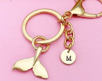 Gold Mermaid Tail Charm Keychain Granddaughter Birthday Gifts Ideas Personalized Customized Made to Order, AN1395