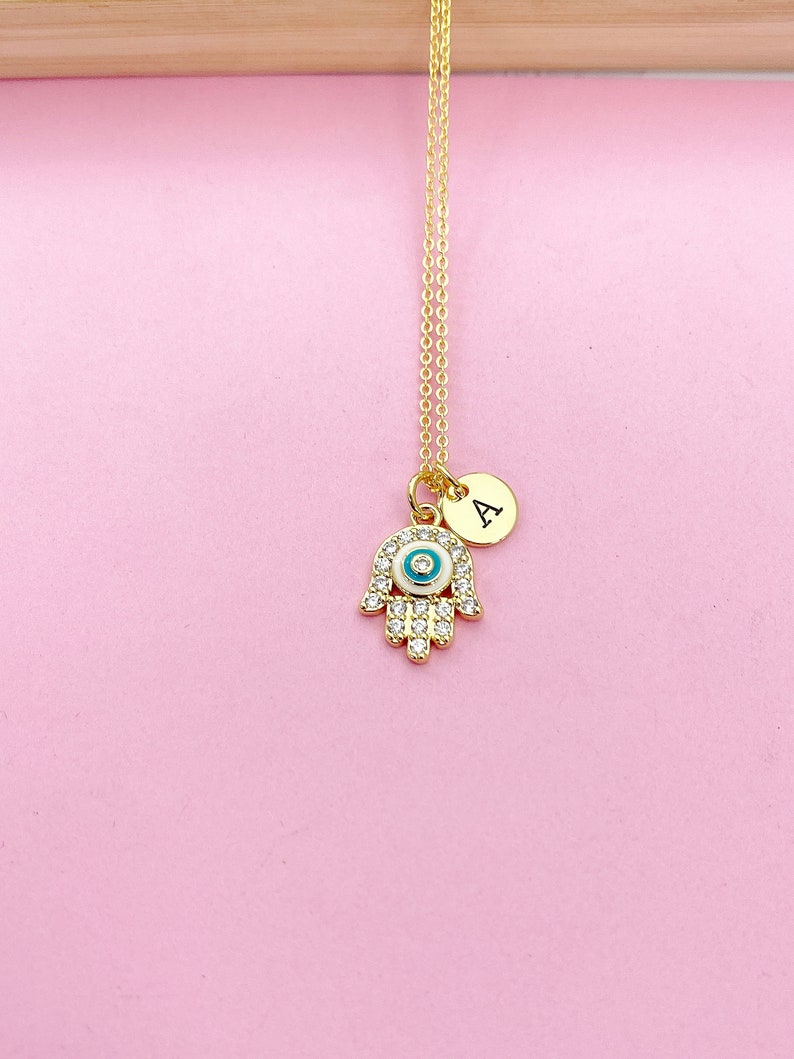 Gold Hamsa Evil Eye Necklace, Hamsa Evil Eye Charm, Kabbalah Gift, Luck Gift, Protective Gift, Personalized Gift, Valentine Gift N562 image 5