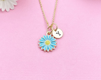 Gold or Silver Daisy Flower Charm Necklace, Blue, N6014D - Etsy