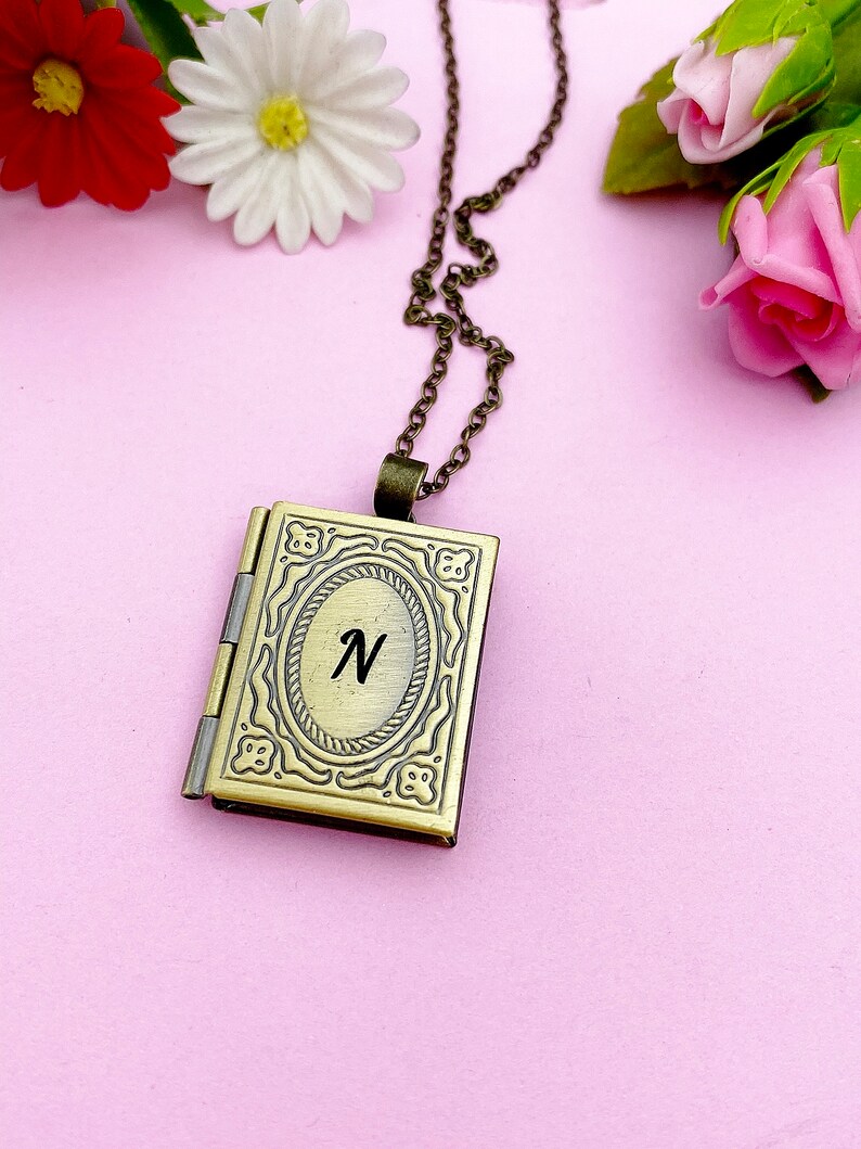 Miniature Book Locket Necklace, Personalized Customized Monogram Made ...