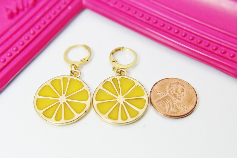 Gold Lemon Charm Earrings Beautiful Yellow Lemon Slice Etsy
