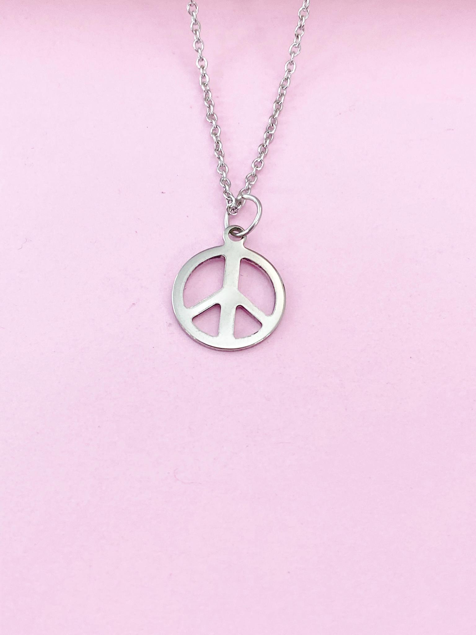 Silver Peace Sign Charm Necklace, N3499B - Etsy