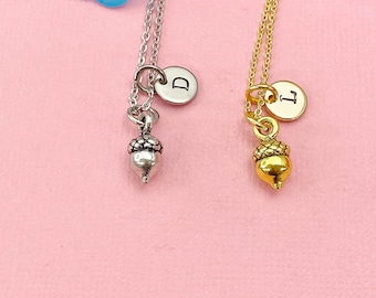 Acorn Charm Necklace - Silver, Gold, Bronze or Rose Gold, N6403