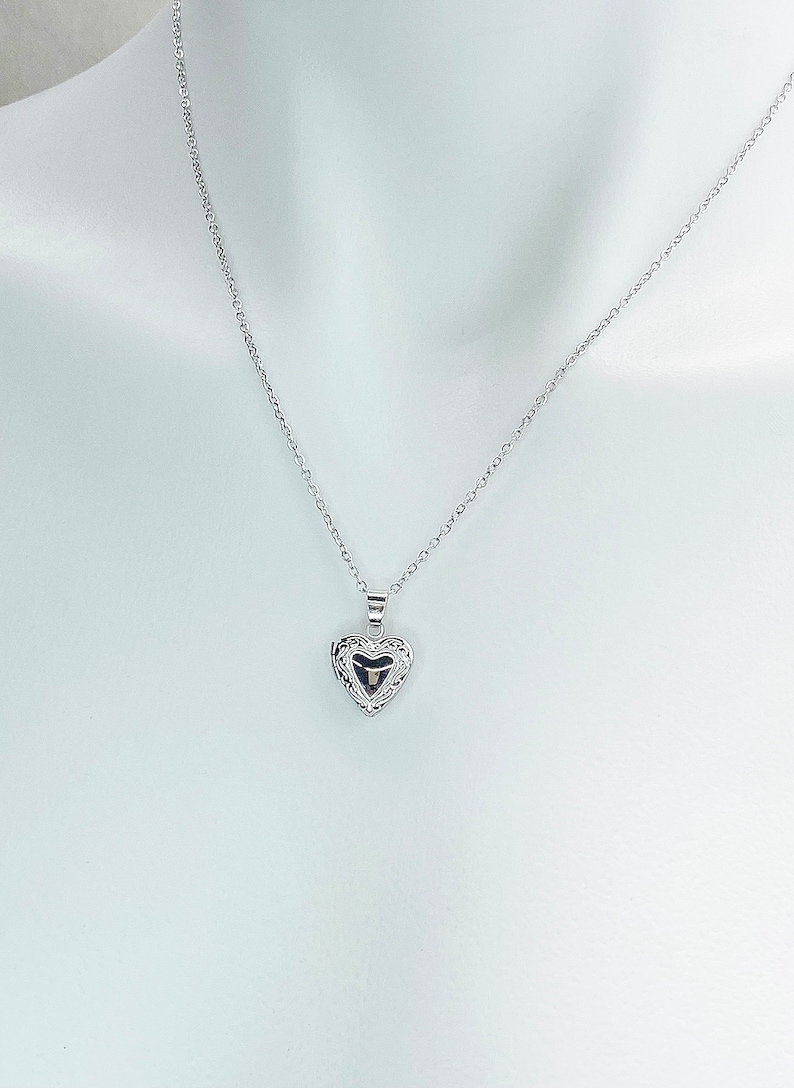 Silver Tiny Heart Locket Necklace, Best Valentine Gift, Delicate Necklace, Dainty, Simple, Minimalist, Gold Chain Necklace, N5077 image 3