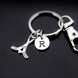 Hockey Player Gift Hockey Keychain Silver Hockey Stick Charm Keychain Hockey Stick Charm Hockey Jewelry Personalized Keychain Initial Charm