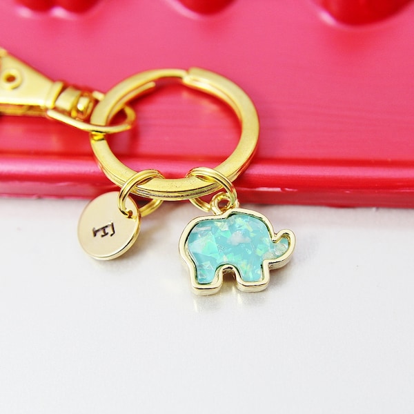 Green  Elephant Keychain,  Elephant  Charm, Mint Green Imitation Opal Charm, Personalized Gift, N1251