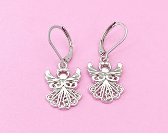 Silver Guardian Angel Charm Earrings, N268Z