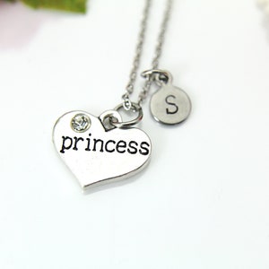 Princess Necklace in Silver Heart Charm, Princess Jewelry, Fairytale Gift, Personalized Christmas Gift, N827