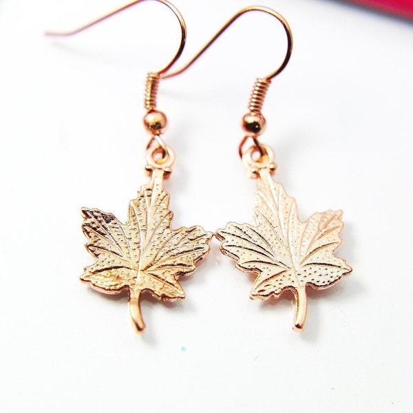 Rose Gold Maple Leaf Charm Earrings, Maple Leaf Charm, Natural Jewelry, N5142A