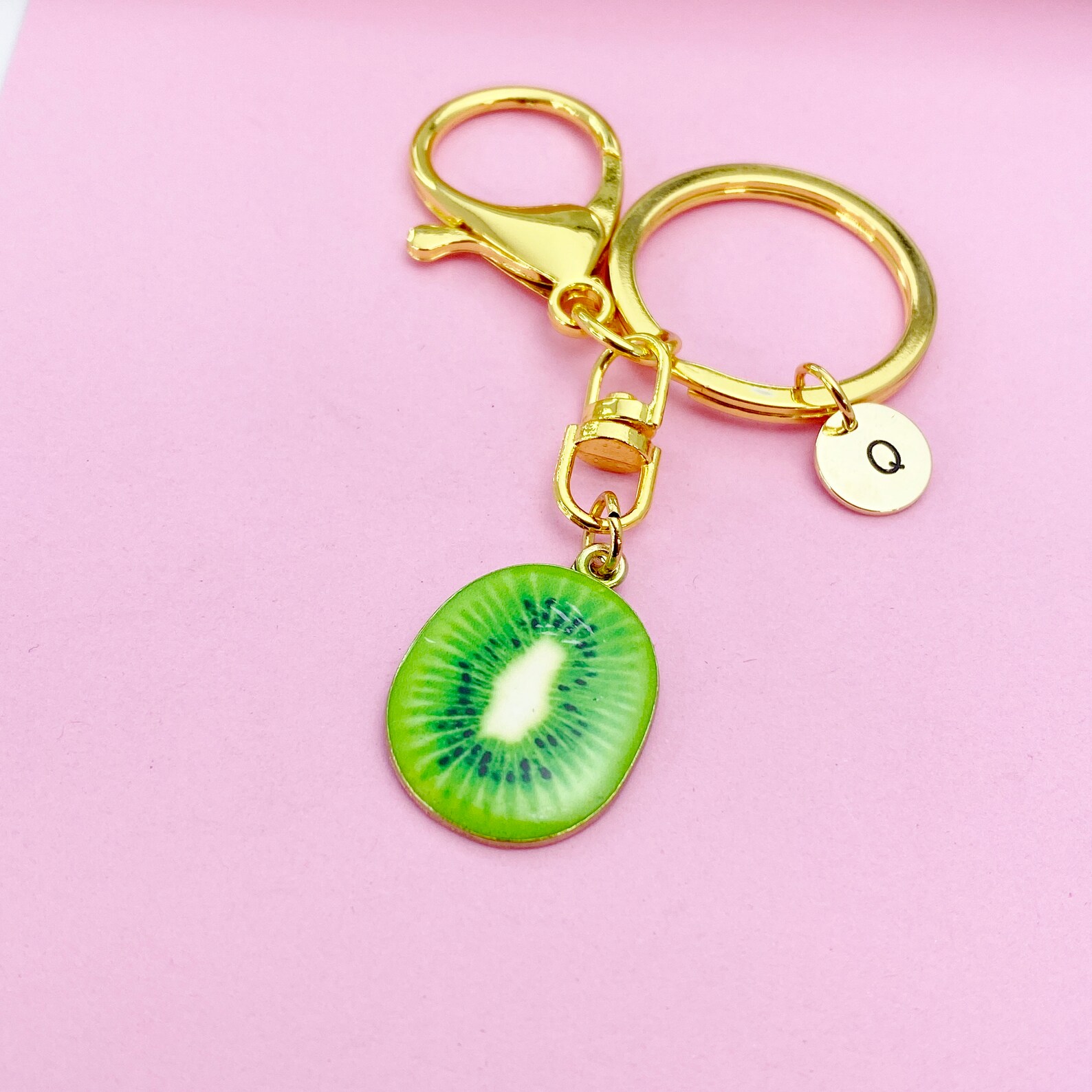 Lime Green Kiwi Fruit Slice Keychain in Gold, AN5573 - Etsy