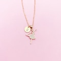 Rose Gold Ballet Dancer Necklace, Hand Stamped Initial Charm, Brass or Stainless Steel Chain