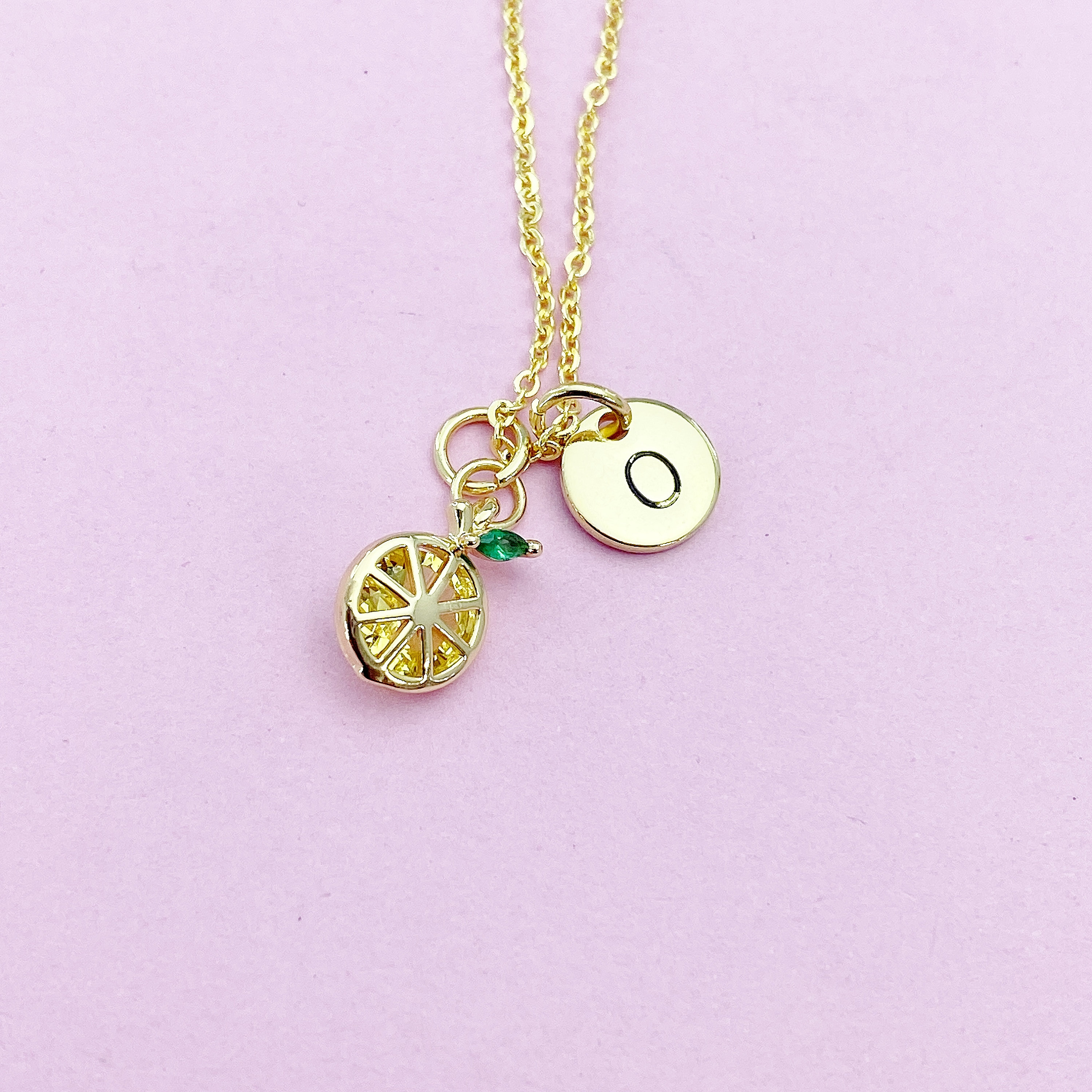 アクセサリー LEMON Lemon Necklace, Gold Cubic Zirconia Lemon Slice Necklace, Birthday
