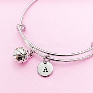 Basketball Bracelet, Basketball Bangle, Basketball Charm, Sport Charm, Basketball Team Gift, Basketball Mom Gift, Personalize, BN115