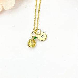 Lemon Necklace, Gold Cubic Zirconia Lemon Slice Necklace, Birthday Gift, N5160