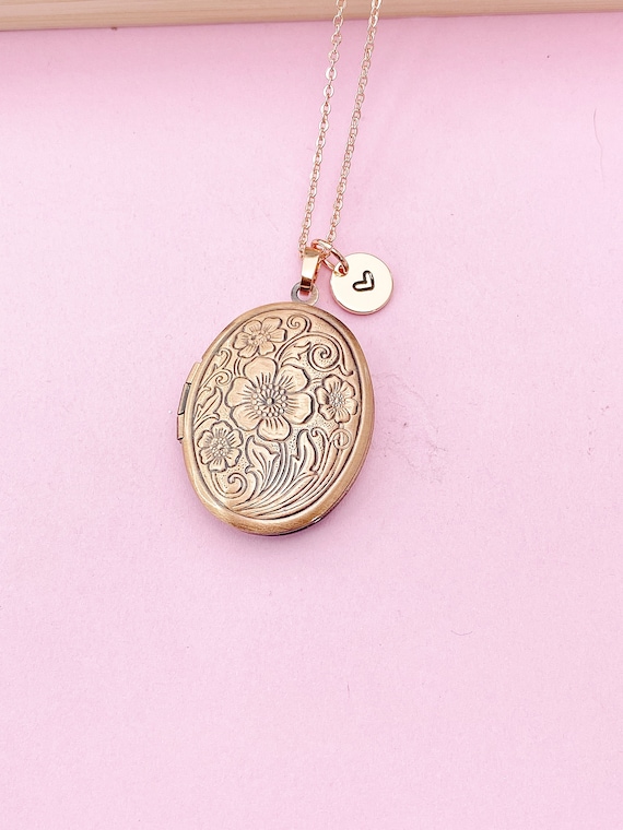 Best Christmas Gift for Mom, Grandmother, Great Grandma, Aunt, Rose Gold  Necklace, Flower Locket, Keepsake Photo Frame Charm, N1799