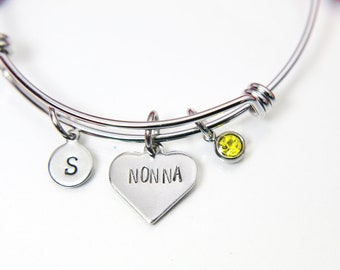 Stainless Steel Heart Nonna Bracelet Gift, Nonna Present, Best Nonna, Jewelry for Nonna, Nonna To Be, Personalized Birthstone Initial, N2142