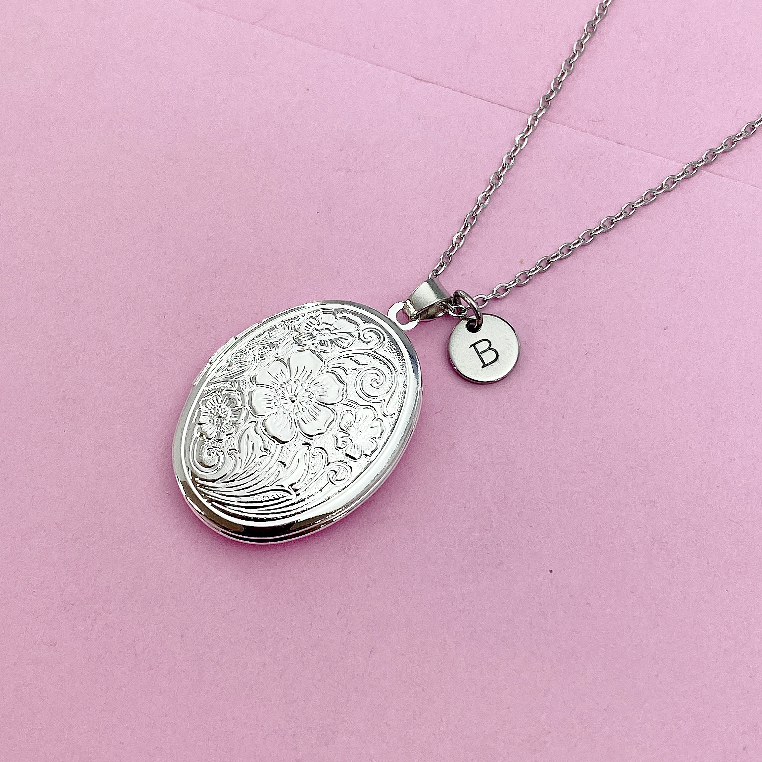 Sterling Silver Pink Enamel Oval Flower Locket Pendant at Jewelry Sterling Silver Pink Enamel Oval Flower Locket Pendant at Jewelry