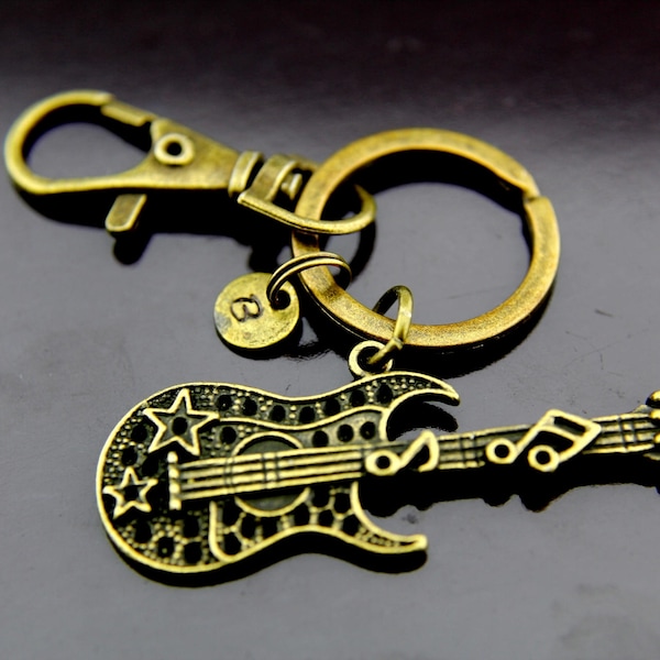 Music Gift, Musician Keychain, Bronze Bass Guitar Charm Keychain, Guitar Key Ring, Guitar Charms, Guitar Pendants, Personalized Keychain