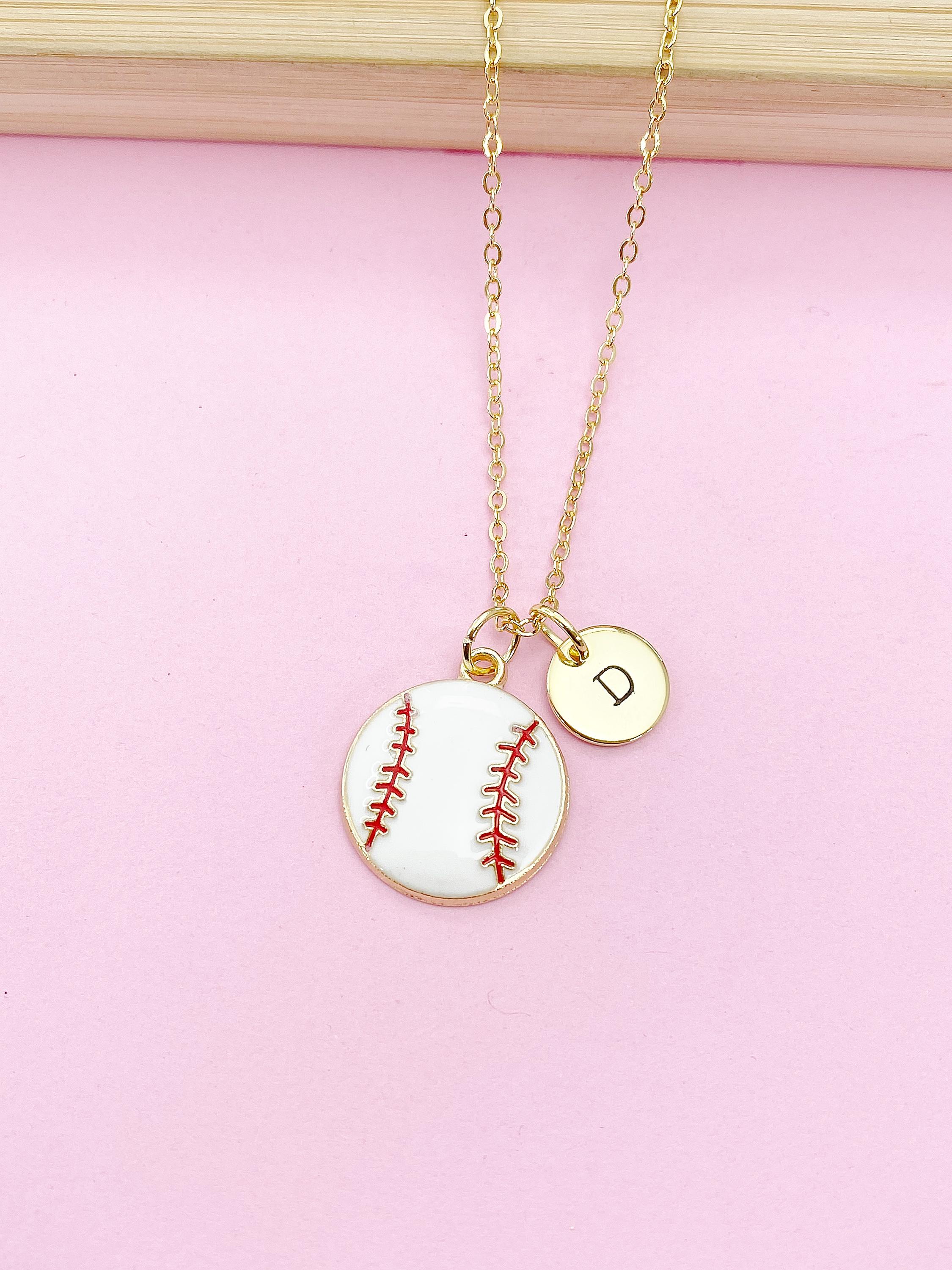 【SHOUIA】L'Appartement　BASEBALL CHARM Gold Baseball Ball Charm Necklace, Baseball Softball Player Team