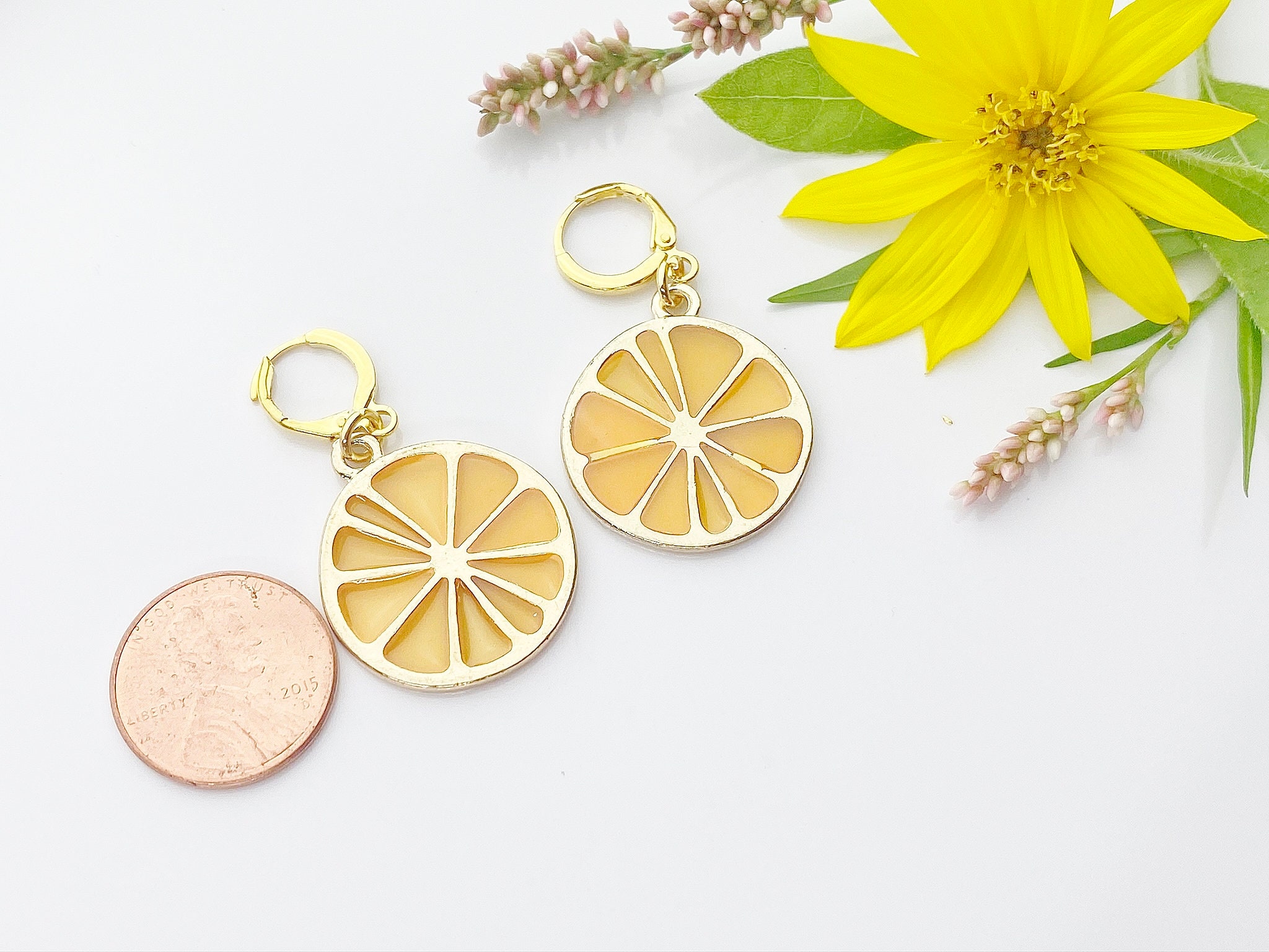 Gold Lemon Slice Earrings Lemon Earrings N3200 Etsy