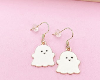 Gold Ghost Dangle Earrings, Cute Halloween Jewelry, Fall Jewelry, Gothic Jewelry, Occult Jewelry, Halloween Jewelry, E3691