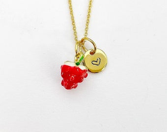 Gold Red Strawberry Charm Necklace Foodie Gifts, Personalized Customized Gifts, N576A
