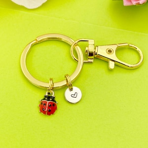 Gold or Silver TINY Red Ladybug Charm Keychain Everyday Gift Idea Personalized Customized Made to Order Jewelry, BN4555