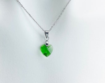 Emerald Green Heart Necklace, Stainless Steel Chain