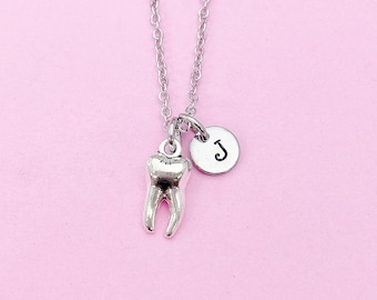 Silver Molar Tooth Charm Necklace Dentist Medical School Gift Ideas Personalized Customized Made to Order Jewelry, AN1326