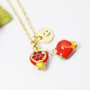 Pomegranate Necklace, Pomegranate Charm, Pomegranate Jewelry Gift, Personalized Initial Gift, N4432