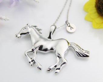 Horse Necklace, Silver Large Running Horse Jewelry, Personalized Gifts, N4654