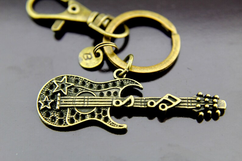 Music Gift Musician Keychain Bronze Bass Guitar Charm Etsy