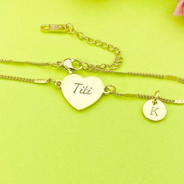 Best Christmas Gift for Titi, Gold Titi Bracelet, Stainless Steel Titi, Personalized Customized Monogram Jewelry, D335