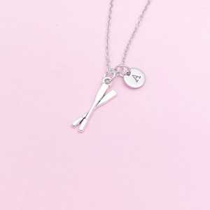 Silver Oar Charm Necklace Rowing Crew Gifts Idea Personalized Customized Made to Order, N2673