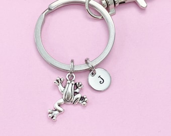Silver Frog Keychain, Personalized Initial Charm
