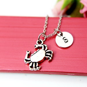 Crab Necklace, Crab Charm, Ocean Beach Jewelry Gift, Personalized Initial Gift, N4394