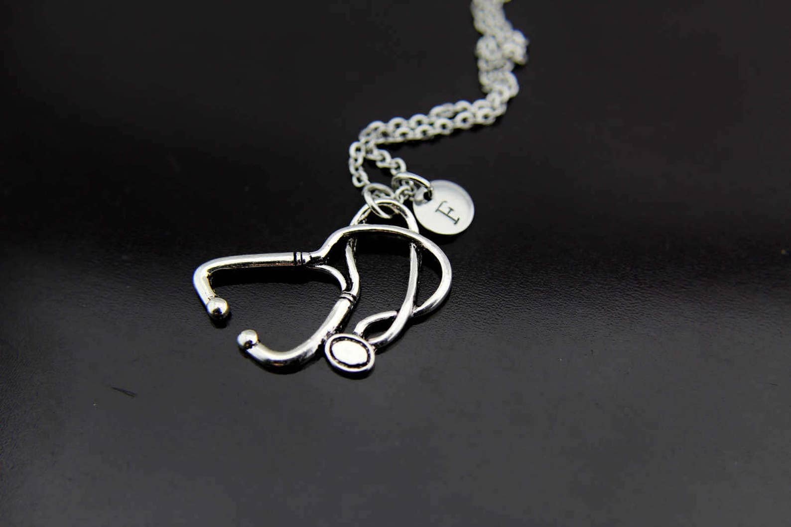 Stethoscope Necklace Silver Stethoscope Charm Necklace Nurse Etsy