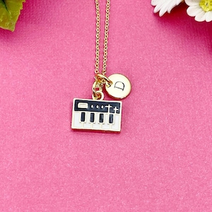 Piano Keyboard Charm Necklace in Gold , Acoustic Keyboard Stringed Percussion Instrument, N4357