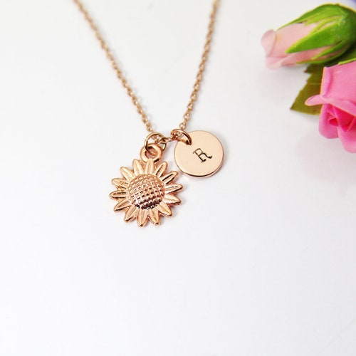 Best Christmas Gift Rose Gold Sunflower Charm Necklace Etsy