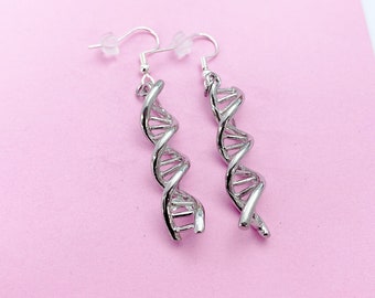 Silver DNA Charm Dangle Earrings, DNA Charm, DNA Earrings, Double Helix Charm, Science Jewelry, Science Teacher Gifts, Personalized Jewelry