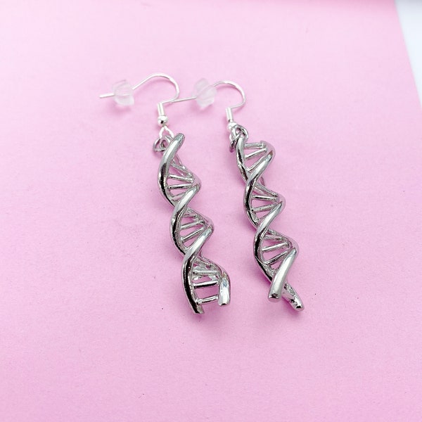 Silver DNA Charm Dangle Earrings, DNA Charm, DNA Earrings, Double Helix Charm, Science Jewelry, Science Teacher Gifts, Personalized Jewelry